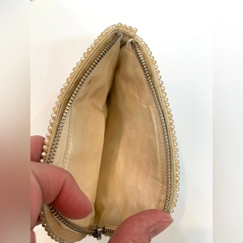 VTG 1950s Japan Faux Pearl Beaded Clutch 50s Formal Small Floral Evening Bag